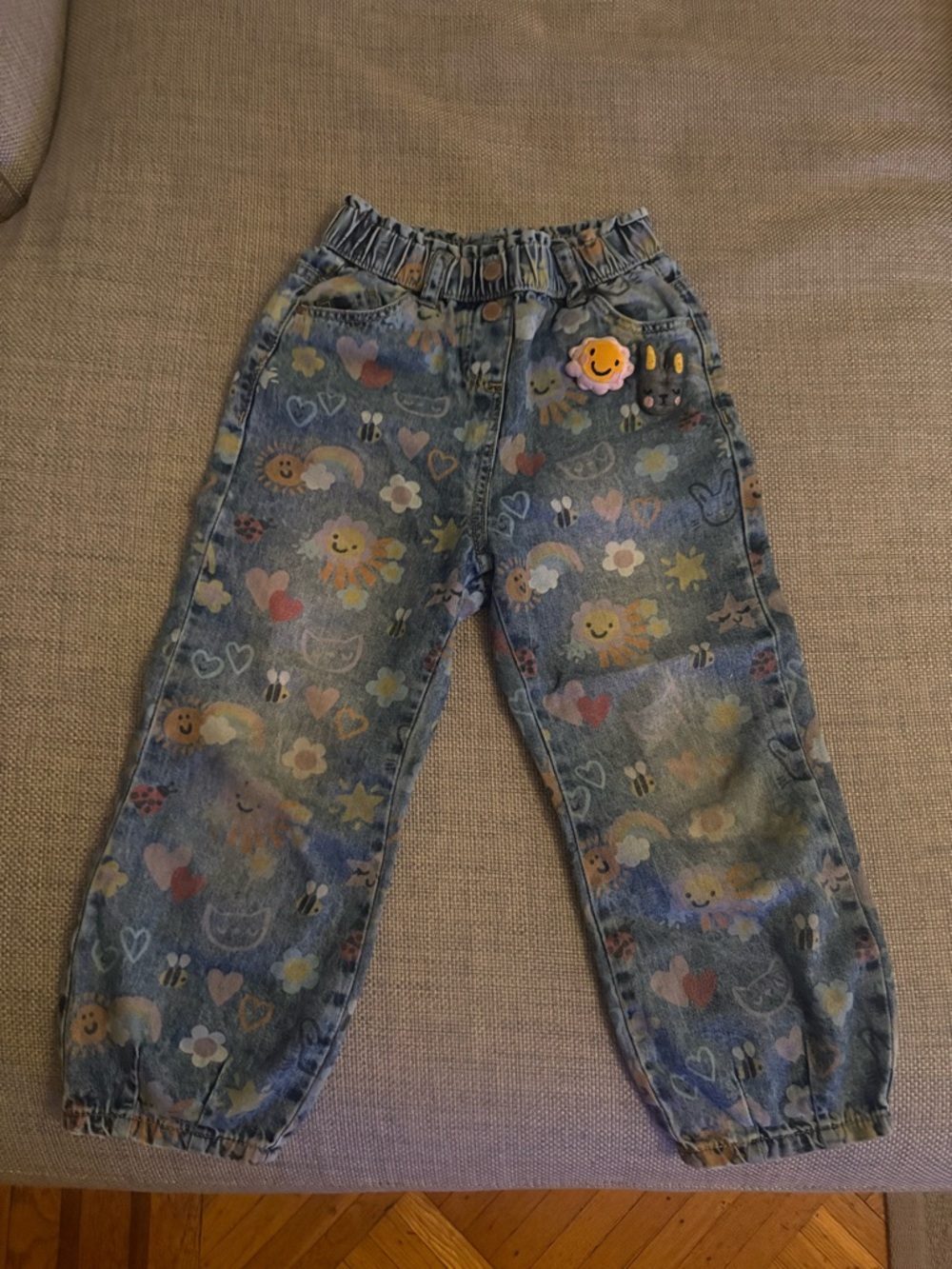 Next Blue Denim pants with Multicolor Smiley & Heart Print